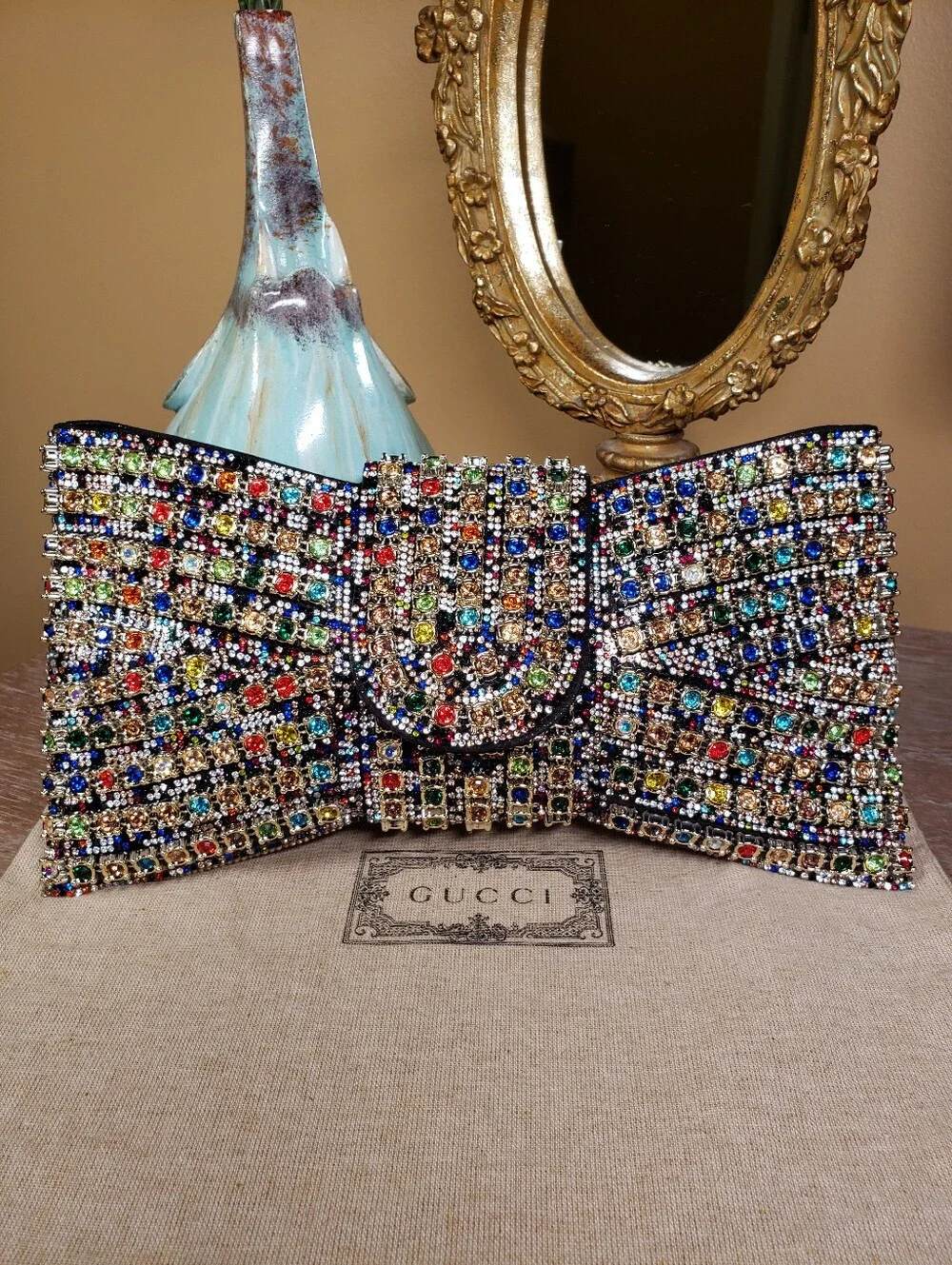 Multicolor Crystal Embellished Evening Clutch